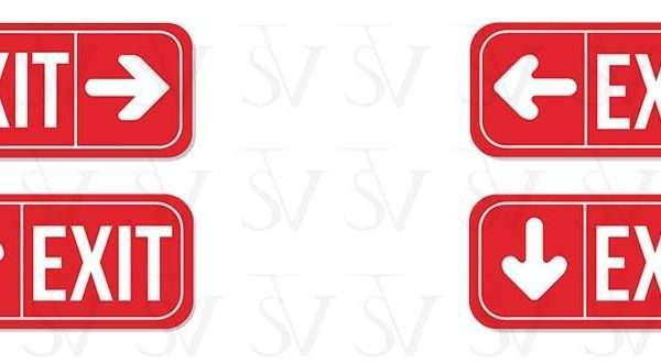 Stick The Vibe, Exit Sign Board - Self Adhesive Laminated Sticker (Size W 12 X H 4 inch) Pack of 4 Pcs (Red)