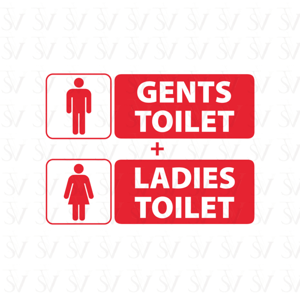 Stick The Vibe, Gents Toilet & Ladies Toilet Sign Self Adhesive Laminated Sticker, Pack of 4 Pcs (Red) (8" X 12")