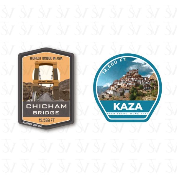 Stick The Vibe - India Series - Chicham Bridge & Kaza, Vinyl Stickers - Decals - Peel & Stick, Sticker for Bike | Helmet | Laptop | Wall Etc. - 3 Inch X 3 Inch (Each) - Pack of 2 Stickers