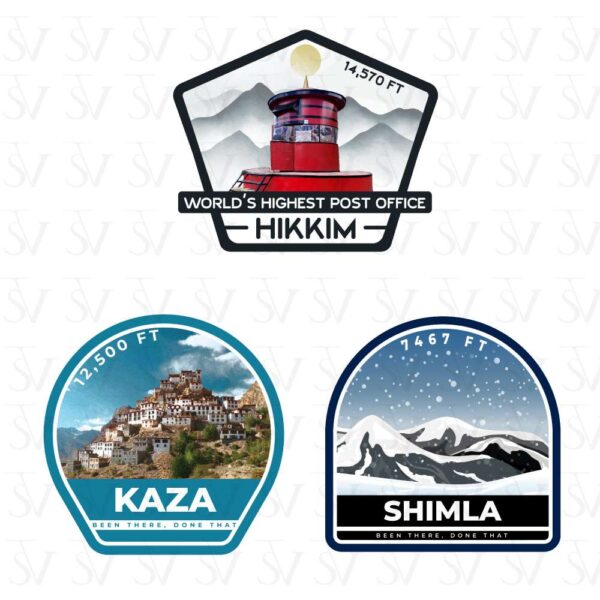 Stick The Vibe - India Series - Hikkim, Kaza & Shimla, Vinyl Stickers - Decals - Peel & Stick, Sticker for Bike | Helmet | Laptop | Wall Etc. - 3 Inch X 3 Inch (Each) - Pack of 3 Stickers