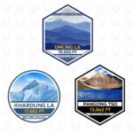 Ladakh stickers with Umling La, Khardung La and Pangong Tso designs