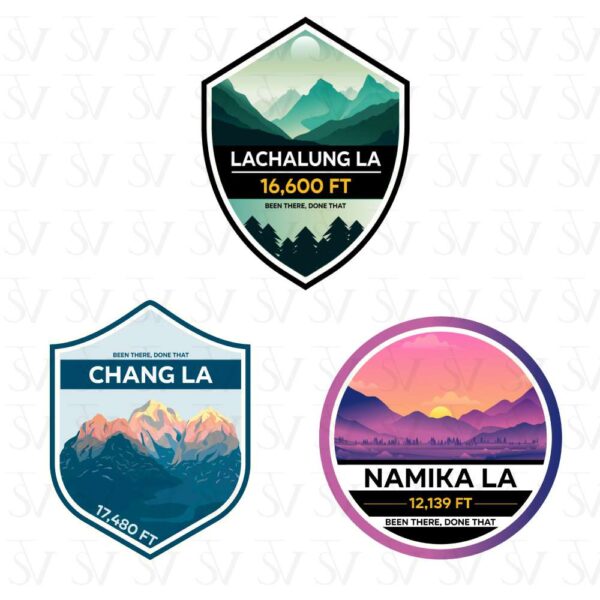 Stick The Vibe - India Series - Lachalung La, Chang La & Namika La, Vinyl Stickers - Decals - Peel & Stick, Sticker for Bike | Helmet | Laptop | Wall Etc. - 3 Inch X 3 Inch (Each) - Pack of 3 Stickers