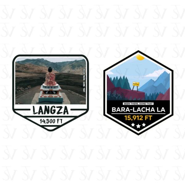 Stick The Vibe - India Series - Langza & Bara Lacha La, Vinyl Stickers - Decals - Peel & Stick, Sticker for Bike | Helmet | Laptop | Wall Etc. - 3 Inch X 3 Inch (Each) - Pack of 2 Stickers