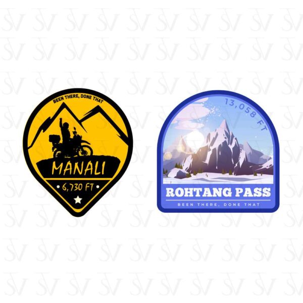 Stick The Vibe - India Series - Manali & Rothang Pass, Vinyl Stickers - Decals - Peel & Stick, Sticker for Bike | Helmet | Laptop | Wall Etc. - 3 Inch X 3 Inch (Each) - Pack of 2 Stickers