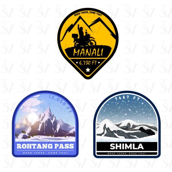 Stick The Vibe - India Series - Manali, Rothang Pass & Shimla, Vinyl Stickers - Decals - Peel & Stick, Sticker for Bike | Helmet | Laptop | Wall Etc. - 3 Inch X 3 Inch (Each) - Pack of 3 Stickers