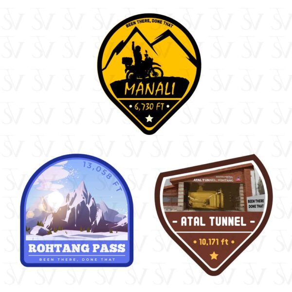 Stick The Vibe - India Series - Manali, Rothang Pass & Atal Tunnel, Vinyl Stickers - Decals - Peel & Stick, Sticker for Bike | Helmet | Laptop | Wall Etc. - 3 Inch X 3 Inch (Each) - Pack of 3 Stickers