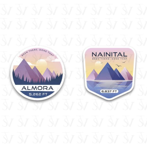 Stick The Vibe - India Series - Nanital & Almora, Vinyl Stickers - Decals - Peel & Stick, Sticker for Bike | Helmet | Laptop | Wall Etc. - 3 Inch X 3 Inch (Each) - Pack of 2 Stickers