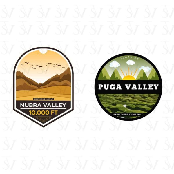 Stick The Vibe - India Series - Nubra Valley & Puga Valley, Vinyl Stickers - Decals - Peel & Stick, Sticker for Bike | Helmet | Laptop | Wall Etc. - 3 Inch X 3 Inch (Each) - Pack of 2 Stickers
