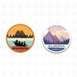 Uttarakhand stickers with Rishikesh and Almora designs