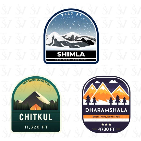 Stick The Vibe - India Series - Shimla, Chitkul & Dharamshala, Vinyl Stickers - Decals - Peel & Stick, Sticker for Bike | Helmet | Laptop | Wall Etc. - 3 Inch X 3 Inch (Each) - Pack of 3 Stickers
