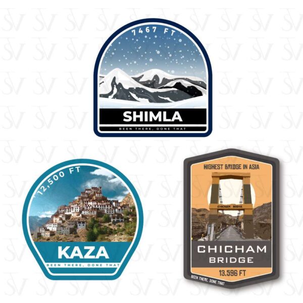 Stick The Vibe - India Series - Shimla, Kaza & Chicham Bridge, Vinyl Stickers - Decals - Peel & Stick, Sticker for Bike | Helmet | Laptop | Wall Etc. - 3 Inch X 3 Inch (Each) - Pack of 3 Stickers