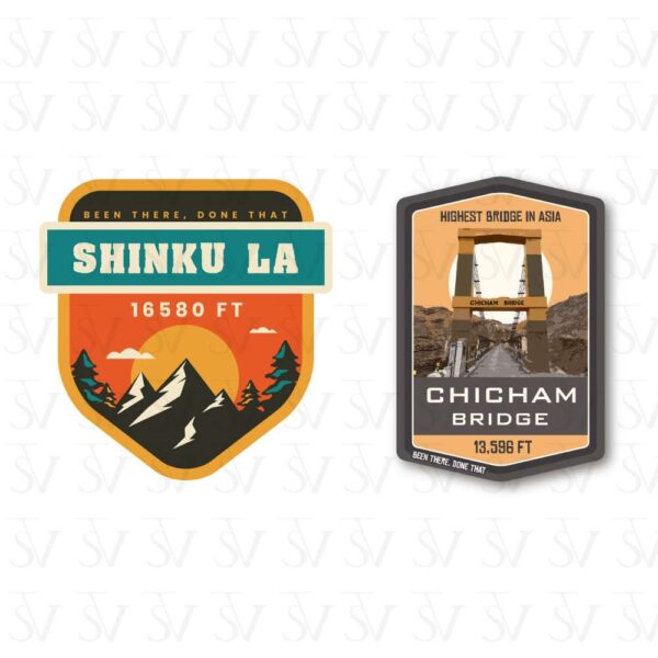 Stick The Vibe - India Series - Shinku La & Chicham Bridge, Vinyl Stickers - Decals - Peel & Stick, Sticker for Bike | Helmet | Laptop | Wall Etc. - 3 Inch X 3 Inch (Each) - Pack of 2 Stickers