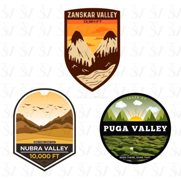 Stick The Vibe - India Series - Zanskar, Nubra Valley & Puga Valley, Vinyl Stickers - Decals - Peel & Stick, Sticker for Bike | Helmet | Laptop | Wall Etc. - 3 Inch X 3 Inch - Pack of 3 Stickers