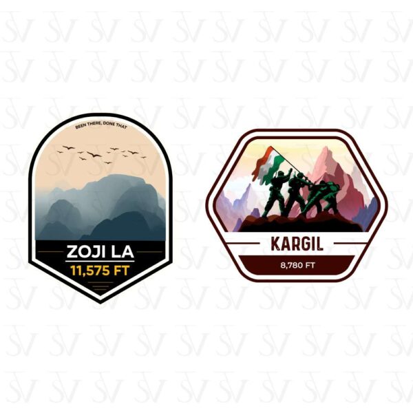 Stick The Vibe - India Series - Zoji La & Kargil, Vinyl Stickers - Decals - Peel & Stick, Sticker for Bike | Helmet | Laptop | Wall Etc. - 3 Inch X 3 Inch (Each) - Pack of 2 Stickers