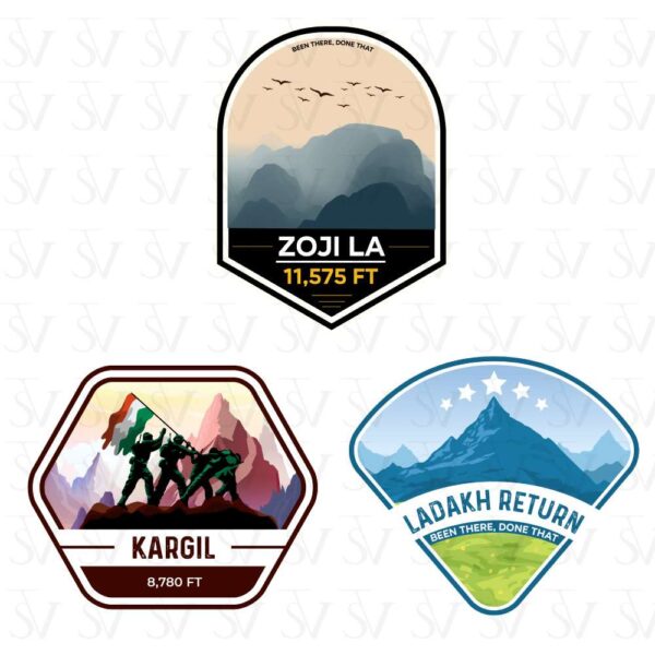 Stick The Vibe - India Series - Zoji La, Kargil & Ladakh Return, Vinyl Stickers - Decals - Peel & Stick, Sticker for Bike | Helmet | Laptop | Wall Etc. - 3 Inch X 3 Inch (Each) - Pack of 3 Stickers