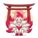 Anime kitsune fox sticker with torii gate design