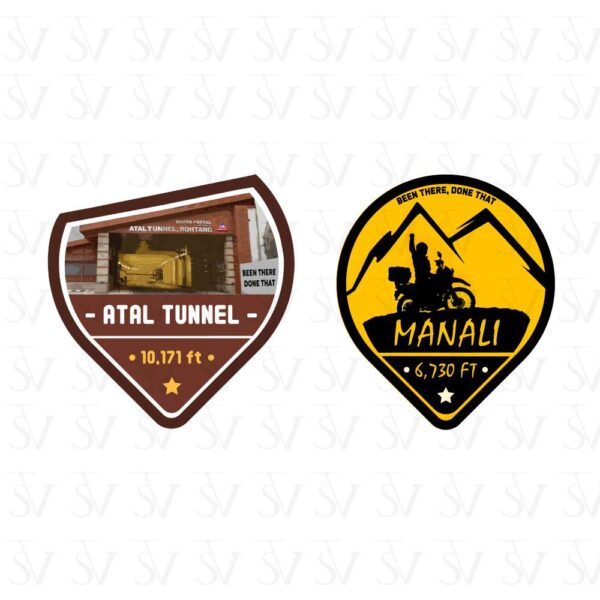 Stick The Vibe - India Series - Atal Tunnel & Manali, Vinyl Stickers - Decals - Peel & Stick, Sticker for Bike | Helmet | Laptop | Wall Etc. - 3 Inch X 3 Inch (Each) - Pack of 2 Stickers