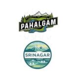 Kashmir stickers with Pahalgam valley and Srinagar lake illustration