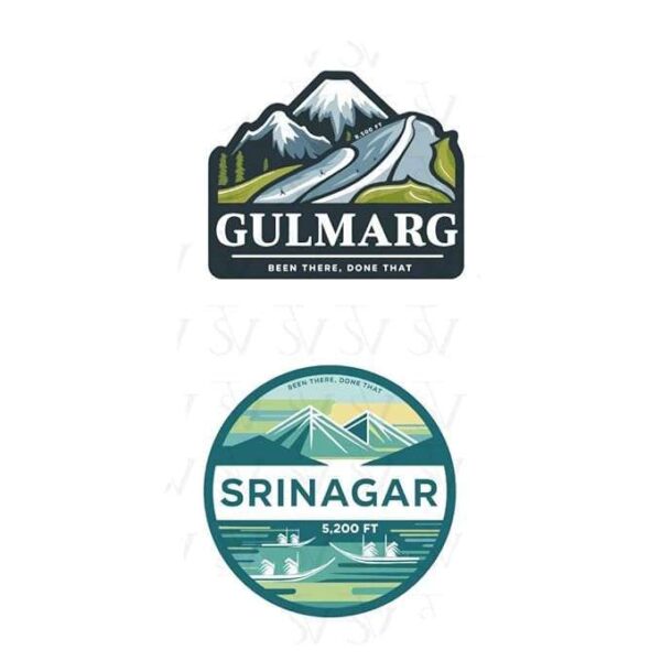 Stick The Vibe, Jammu & Kashmir, Pack of 2, Vinyl Stickers - Gulmarg & Srinagar- Peel & Stick, Sticker for Bike | Helmet | Laptop | Wall Etc. - 3 Inch X 3 Inch (Each)