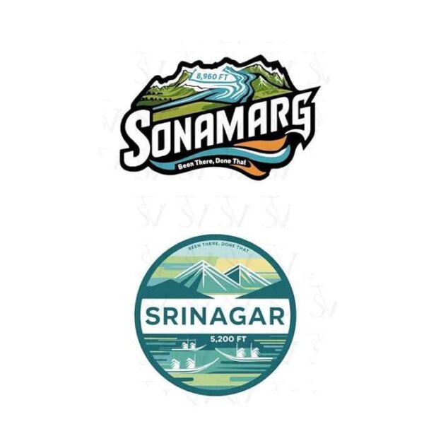 Stick The Vibe, Jammu & Kashmir, Pack of 2, Vinyl Stickers - Sonamarg & Srinagar- Peel & Stick, Sticker for Bike | Helmet | Laptop | Wall Etc. - 3 Inch X 3 Inch (Each)