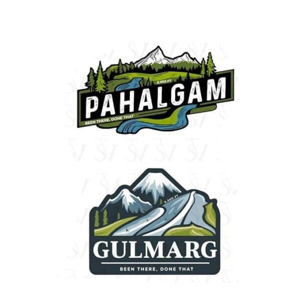 Stick The Vibe, Jammu & Kashmir, Pack of 2, Vinyl Stickers - Pahalgam & Gulmarg- Peel & Stick, Sticker for Bike | Helmet | Laptop | Wall Etc. - 3 Inch X 3 Inch (Each)