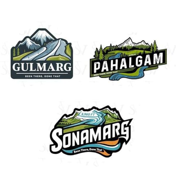 Stick The Vibe, Jammu & Kashmir, Pack of 3, Vinyl Stickers - Sonamarg, Pahalgam & Gulmarg- Peel & Stick, Sticker for Bike | Helmet | Laptop | Wall Etc. - 3 Inch X 3 Inch (Each)
