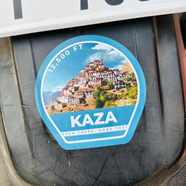 Kaza 12,500 FT sticker showing the hilltop Ki Monastery and 'Been There, Done That'.