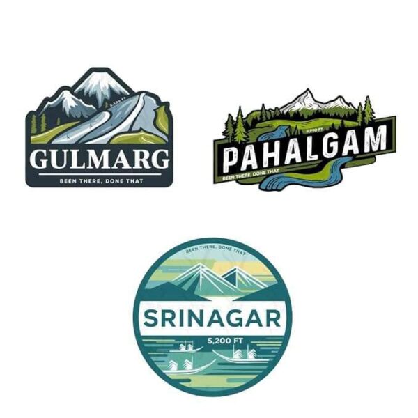 Stick The Vibe, Jammu & Kashmir, Pack of 3, Vinyl Stickers - Srinagar, Pahalgam & Gulmarg- Peel & Stick, Sticker for Bike | Helmet | Laptop | Wall Etc. - 3 Inch X 3 Inch (Each)