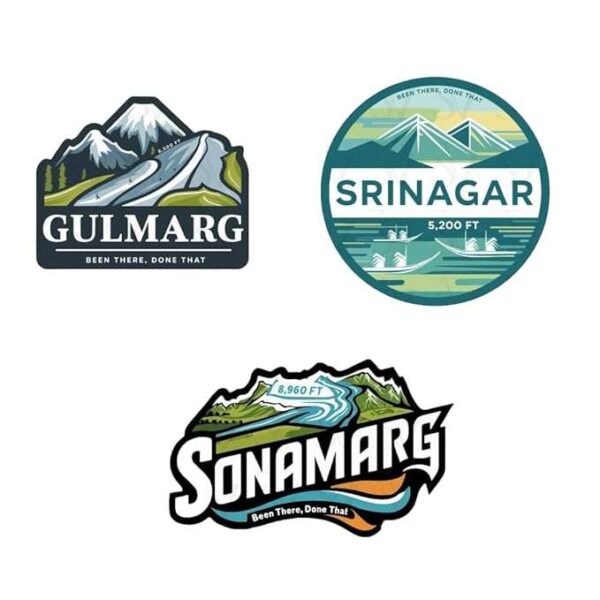 Stick The Vibe, Jammu & Kashmir, Pack of 3, Vinyl Stickers - Sonamarg, Srinagar & Gulmarg- Peel & Stick, Sticker for Bike | Helmet | Laptop | Wall Etc. - 3 Inch X 3 Inch (Each)