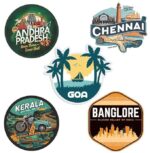 South India travel stickers with Goa, Kerala, Chennai and Bangalore designs
