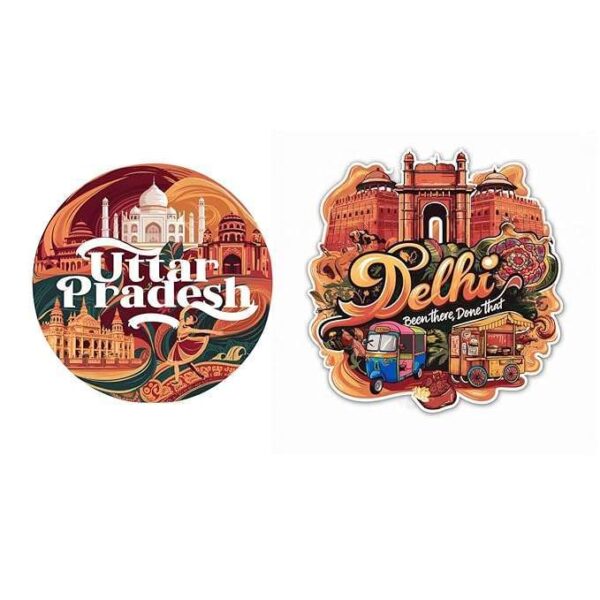 Stick The Vibe, Uttar Pradesh & Delhi, Peel & Stick Vinyl Stickers - Sticker for Bike | Helmet | Laptop | Wall Etc. - 3 Inch X 3 Inch (Each) - Pack of 2