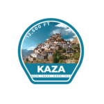 Circular badge of Kaza showing the iconic Key Monastery on a hill with 12,500 ft altitude.