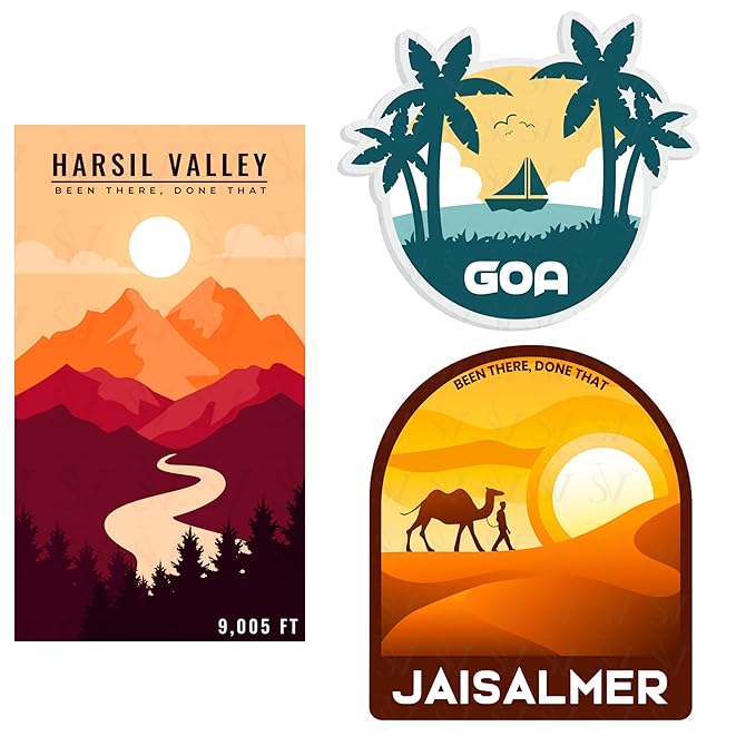 71ZC4j6xhBL._SX679_ Harsil Valley, Goa & Jaisalmer (Pack of 3 Stickers) - Image 1