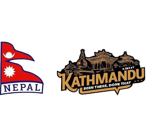 Kathmandu Nepal stickers with flag and city design