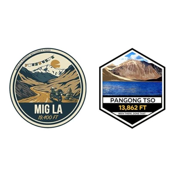 Ladakh travel stickers with Mig La and Pangong Tso