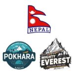 Nepal travel stickers with Everest Pokhara and flag designs