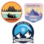 Mountain travel stickers with Rishikesh Nainital and Spiti designs