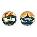 Bhutan Thimphu travel stickers with scenic mountain designs