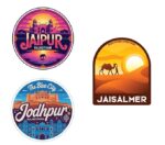 Rajasthan travel stickers with Jaipur, Jodhpur and Jaisalmer designs